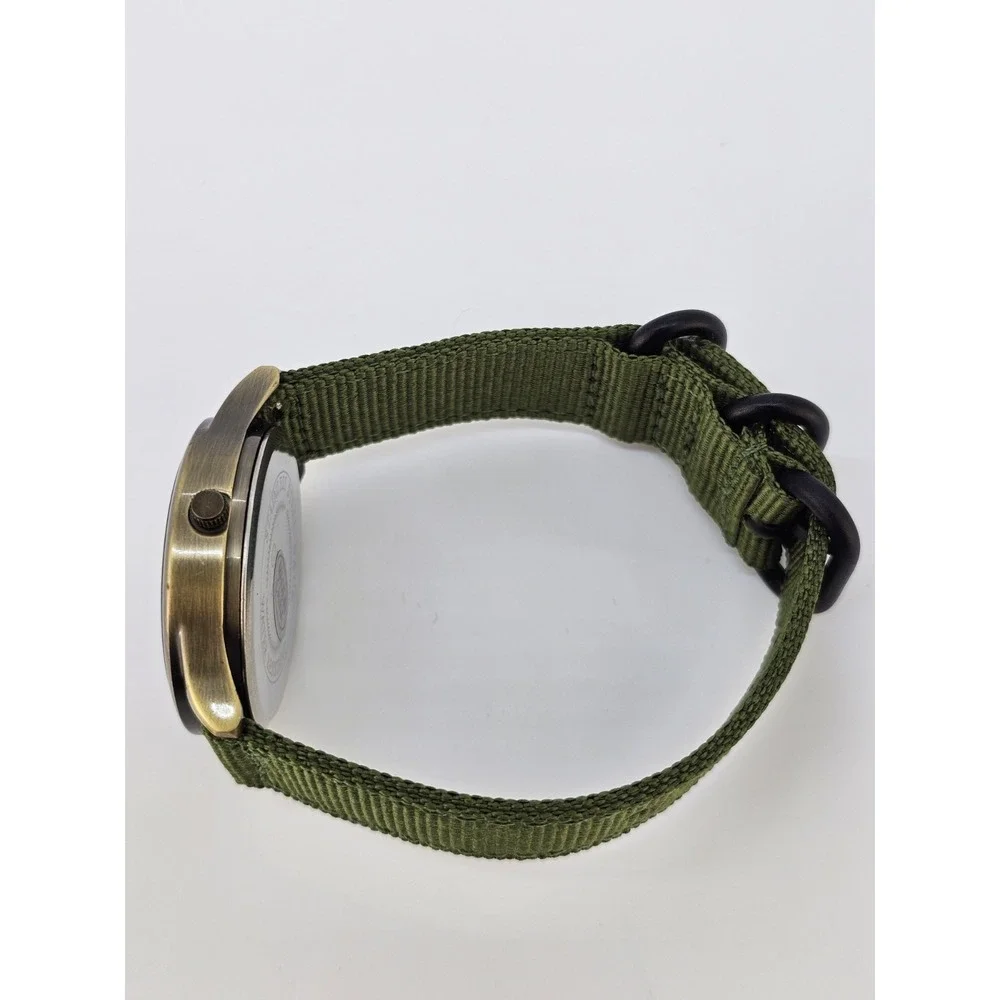 Men's Analog Watch 38MM Bronze Dial New Army Green Canvas Bands New Battery